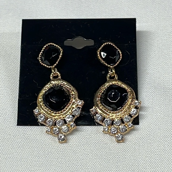 🐳Earrings Dangle Black Stone and rhinestones - Picture 1 of 7